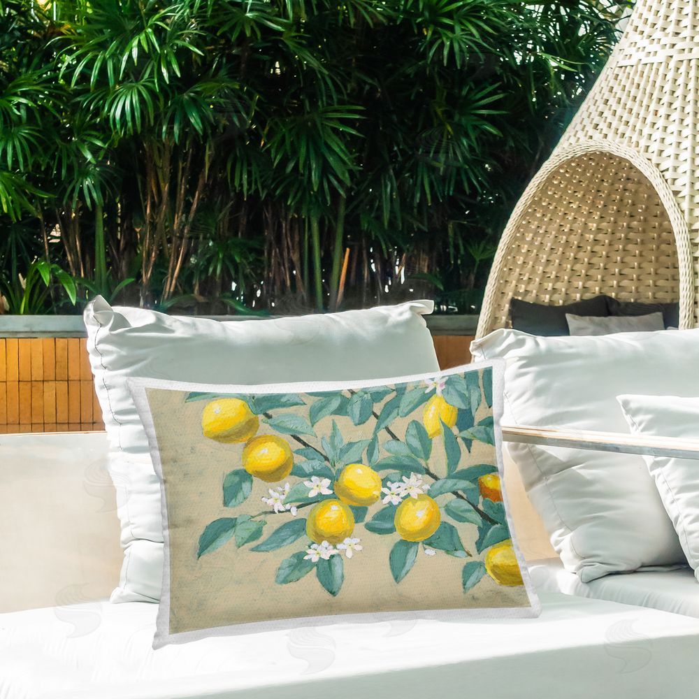 Wellington Studio Classic Vintage Lemons Outdoor Quick-Dry Polyester Printed Throw Pillow in Back Yard