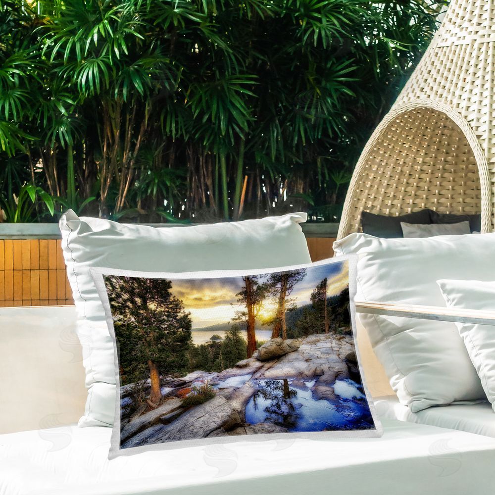 Dennis Frates Forest Cliff Landscape Outdoor Quick-Dry Polyester Printed Throw Pillow in Back Yard