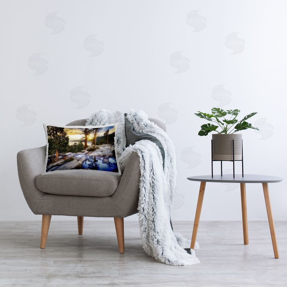 Dennis Frates Forest Cliff Landscape Printed Plush Polyester Throw Pillow On Chair