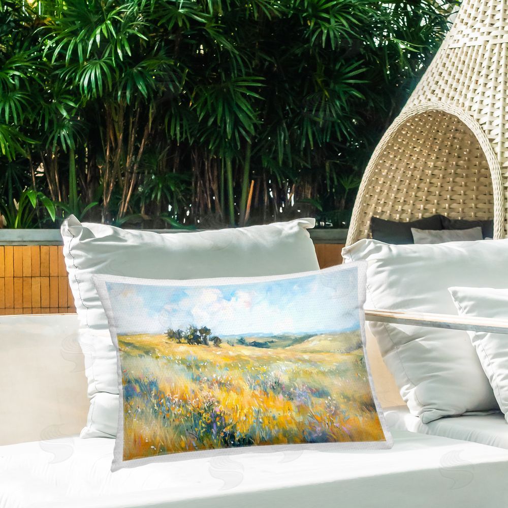 Ramona Murdock Country Prairie Scene Outdoor Quick-Dry Polyester Printed Throw Pillow in Back Yard