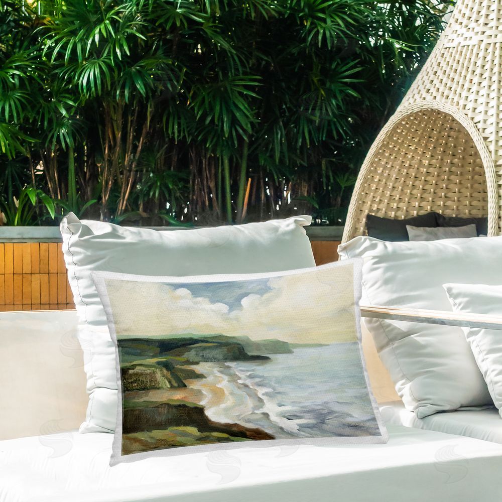 Silvia Vassileva Irish Coast Cliffs Outdoor Quick-Dry Polyester Printed Throw Pillow in Back Yard