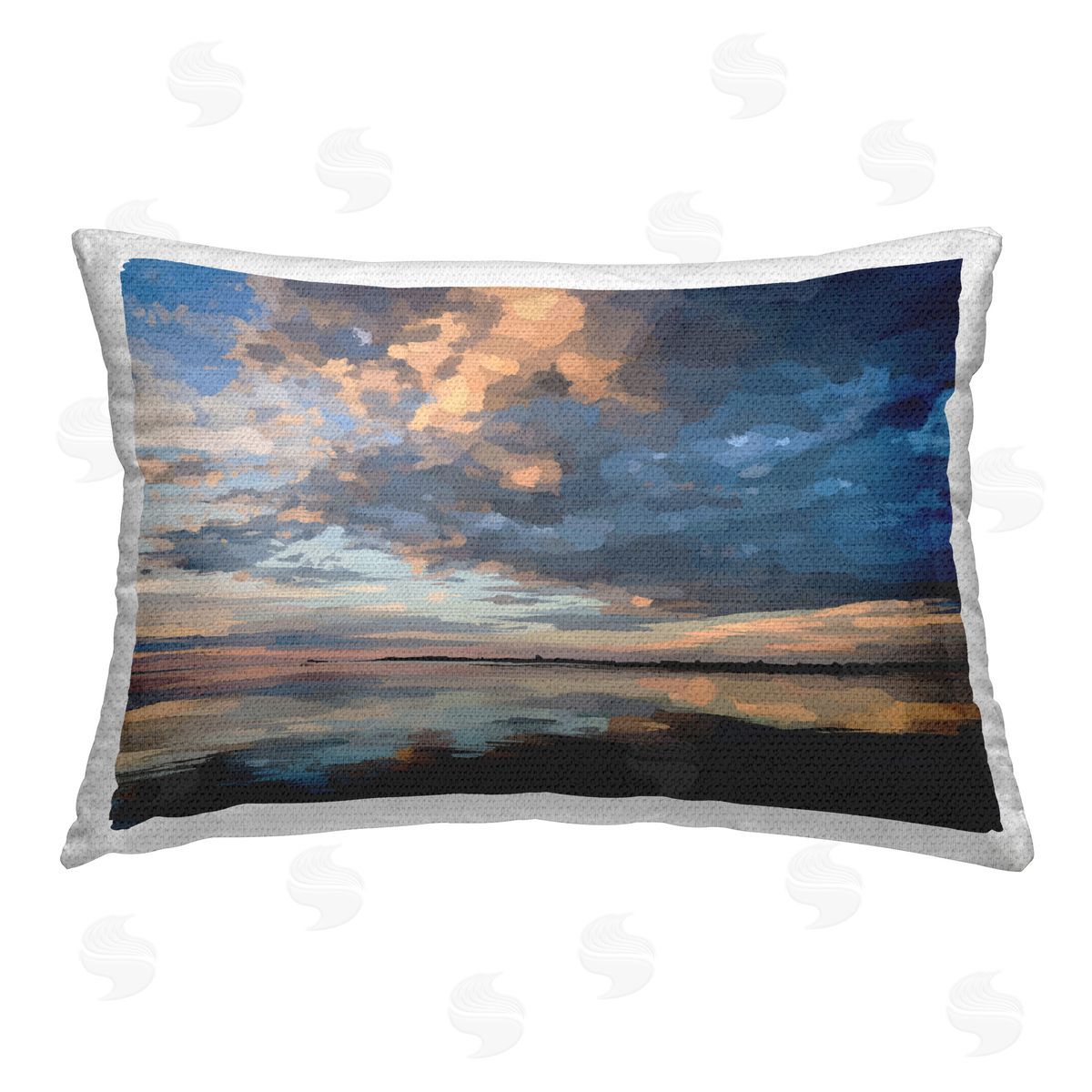 Emily Kalina Sunlit Seashore Clouds Outdoor Quick-Dry Polyester Printed Throw Pillow