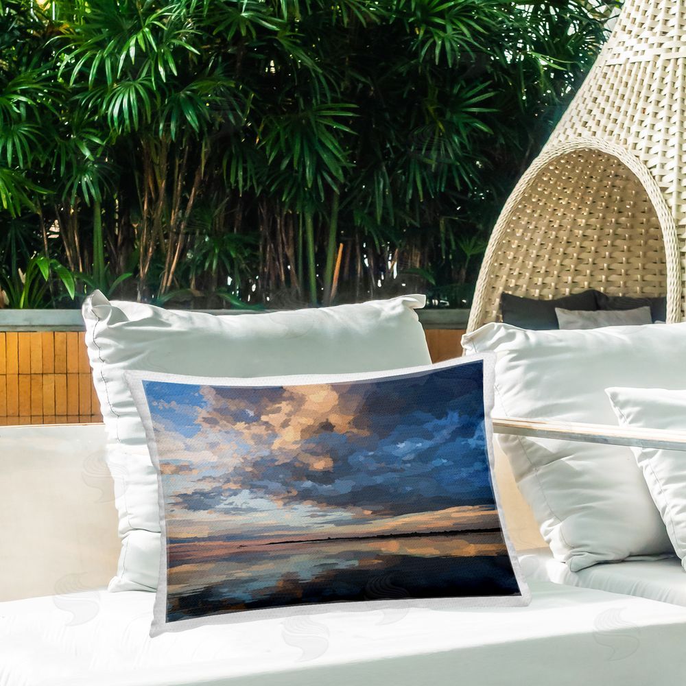 Emily Kalina Sunlit Seashore Clouds Outdoor Quick-Dry Polyester Printed Throw Pillow in Back Yard