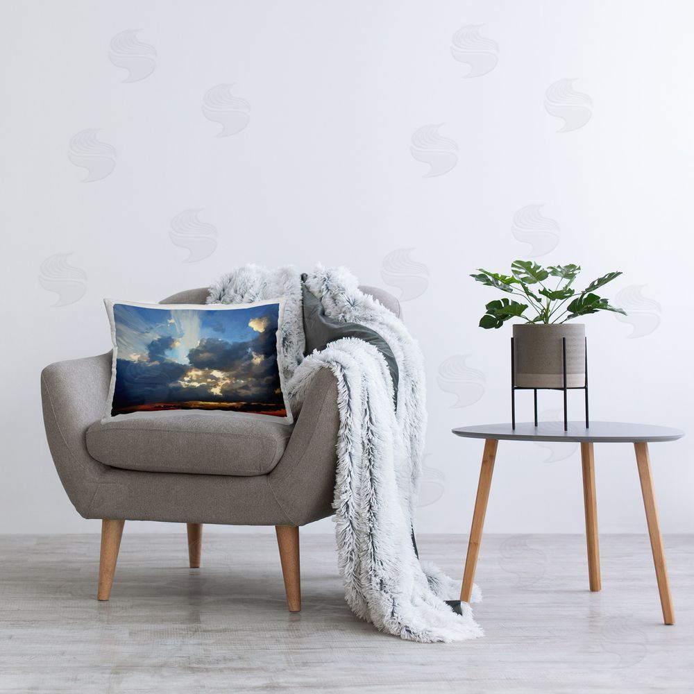 Emily Kalina Sun Rays Through Clouds Printed Plush Polyester Throw Pillow On Chair