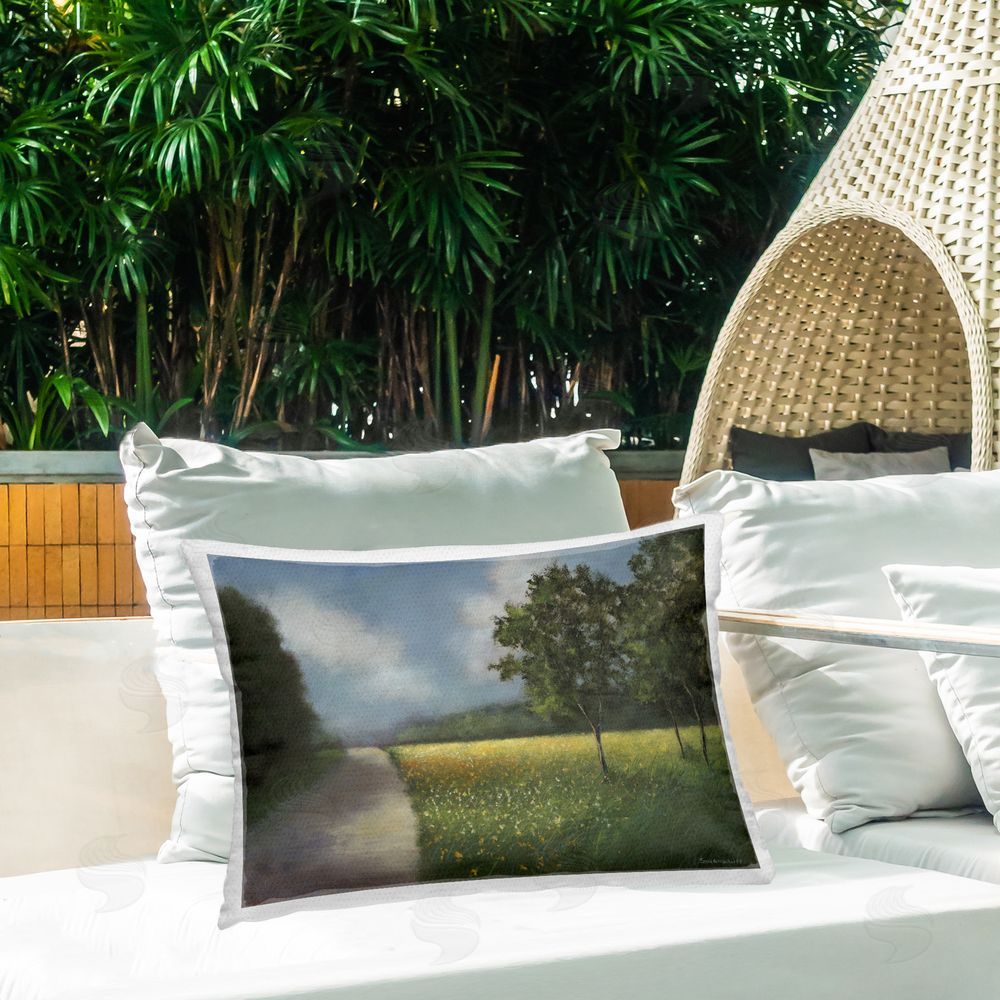 David Swanagin Traditional Country Road Outdoor Quick-Dry Polyester Printed Throw Pillow in Back Yard