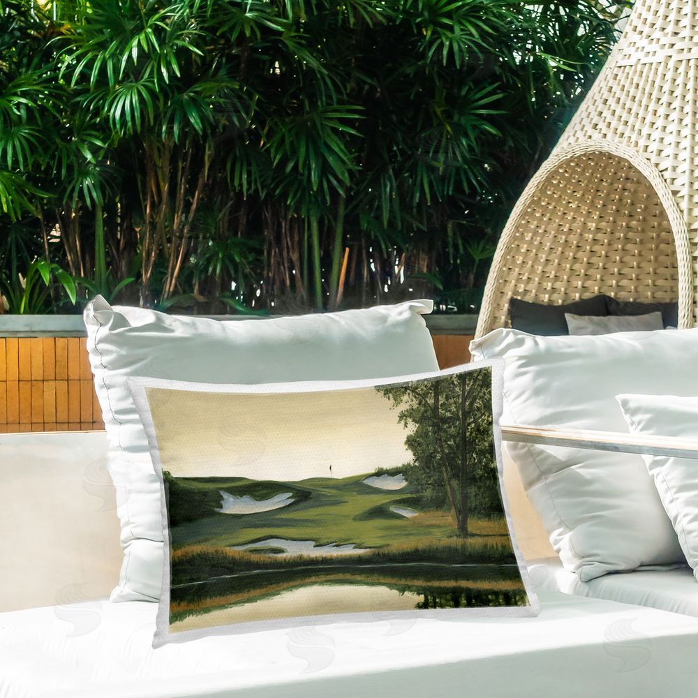 Michael Willett Golf Course Terrain Outdoor Quick-Dry Polyester Printed Throw Pillow in Back Yard