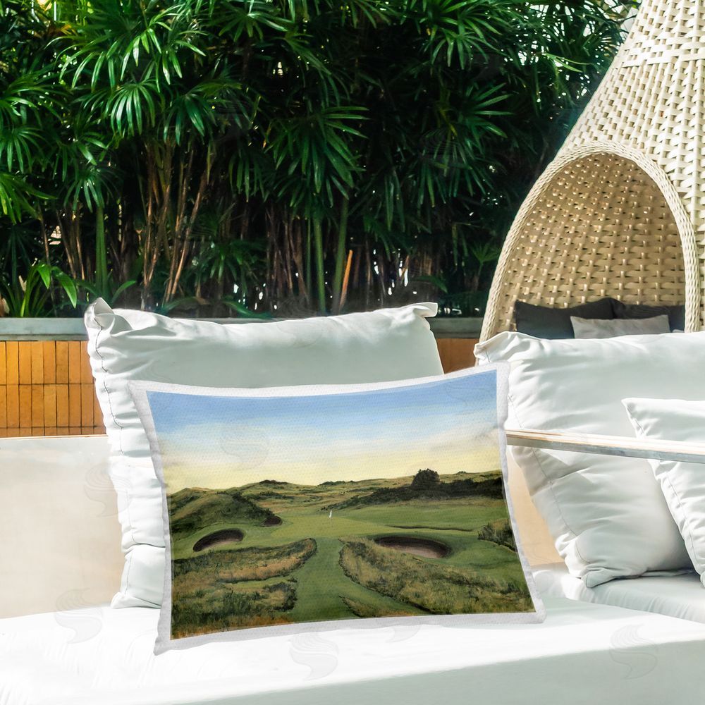 Michael Willett Golf Field Landscape Outdoor Quick-Dry Polyester Printed Throw Pillow in Back Yard