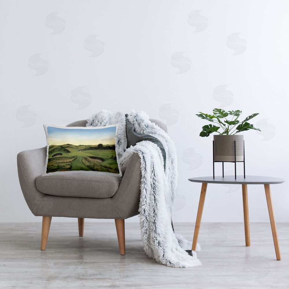 Michael Willett Golf Field Landscape Printed Plush Polyester Throw Pillow On Chair