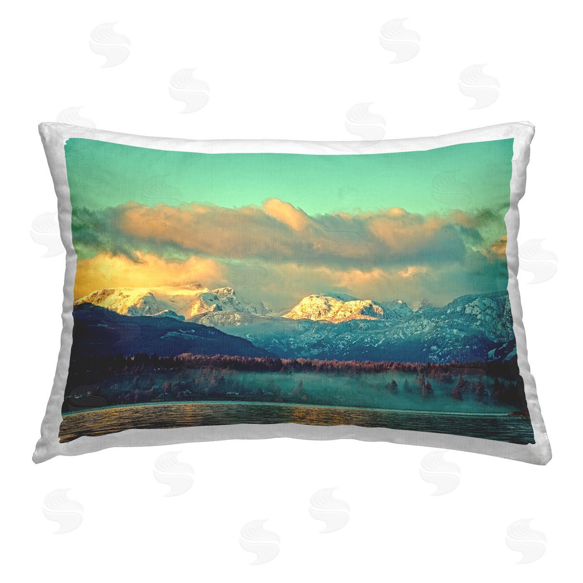 Chuck Burdick Snowy Mountain Shore Printed Plush Polyester Throw Pillow