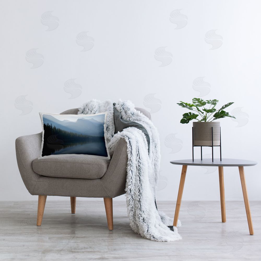 Hunter Page Photography Foggy Lakeside Trees Printed Plush Polyester Throw Pillow On Chair