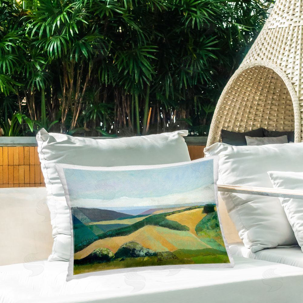 Dita Jacobovitz Scenic Rolling Farmland Outdoor Quick-Dry Polyester Printed Throw Pillow in Back Yard