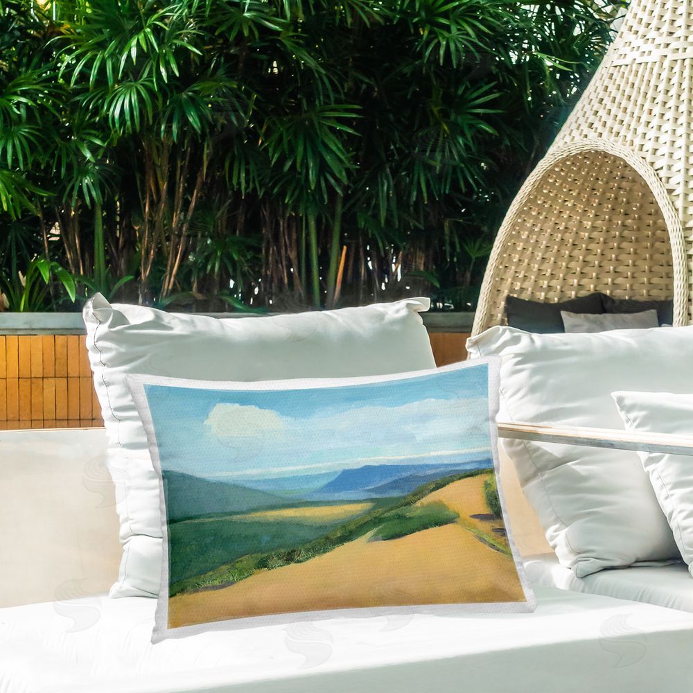Dita Jacobovitz Vast Farm with Clear Sky Outdoor Quick-Dry Polyester Printed Throw Pillow in Back Yard