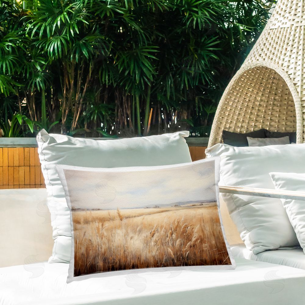 Petal Prints Design Vast Wheat Field Outdoor Quick-Dry Polyester Printed Throw Pillow in Back Yard