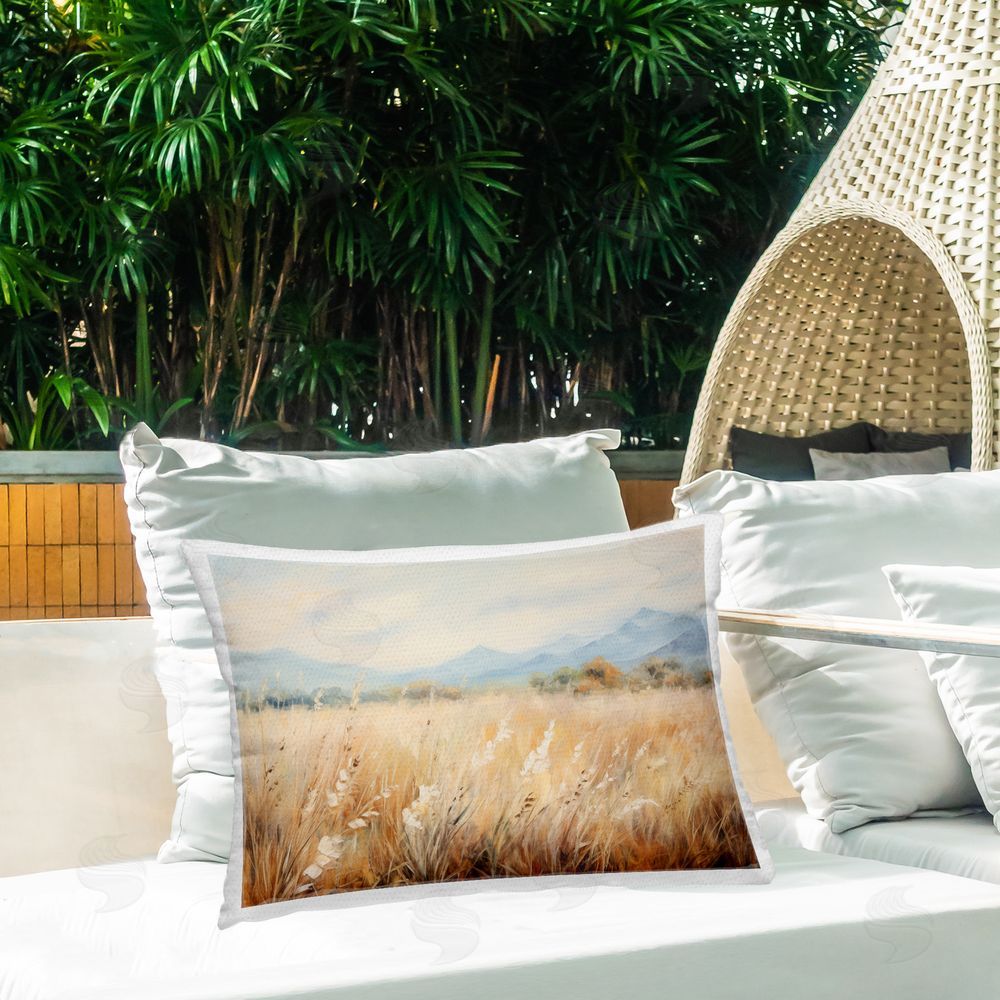 Petal Prints Design Wheat Field Landscape Outdoor Quick-Dry Polyester Printed Throw Pillow in Back Yard