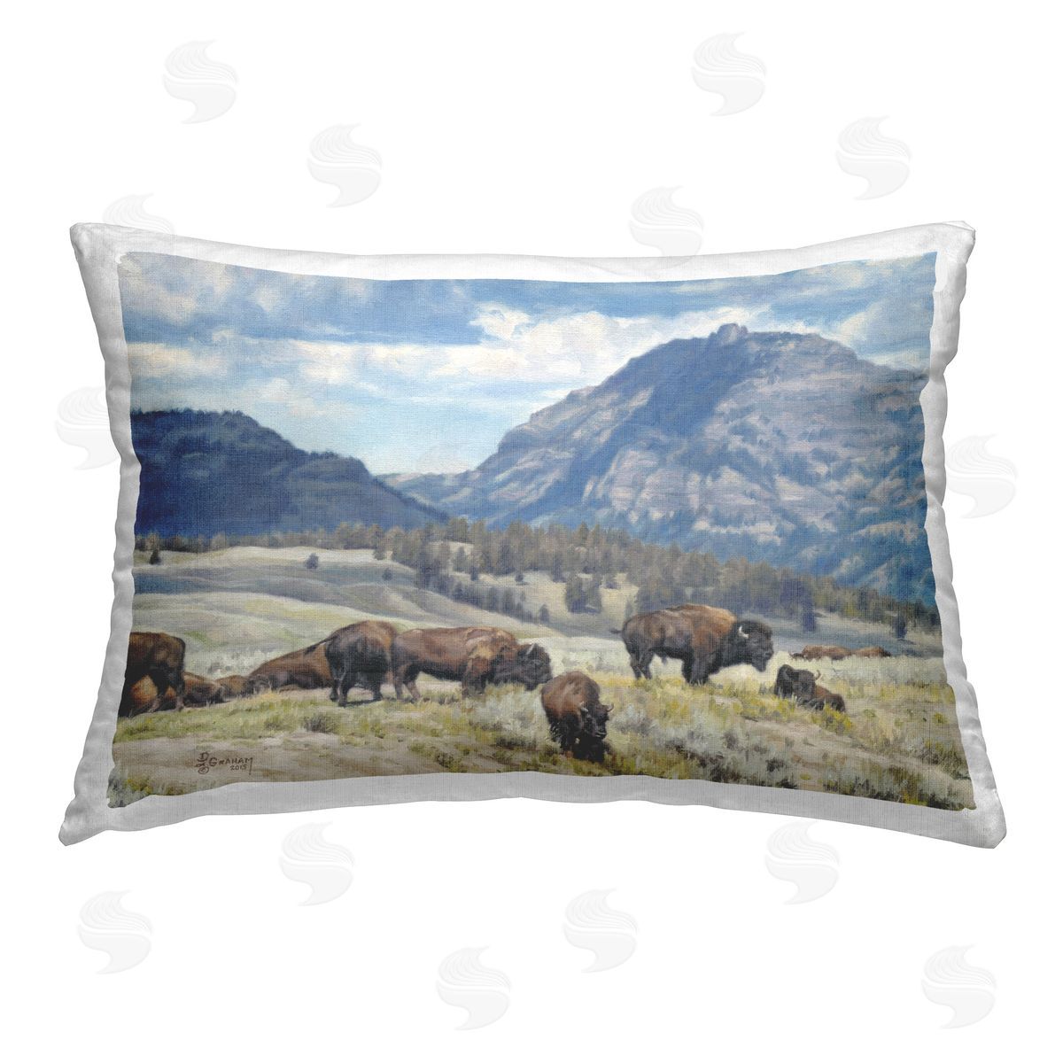David Graham Sunny Afternoon Bison Printed Plush Polyester Throw Pillow