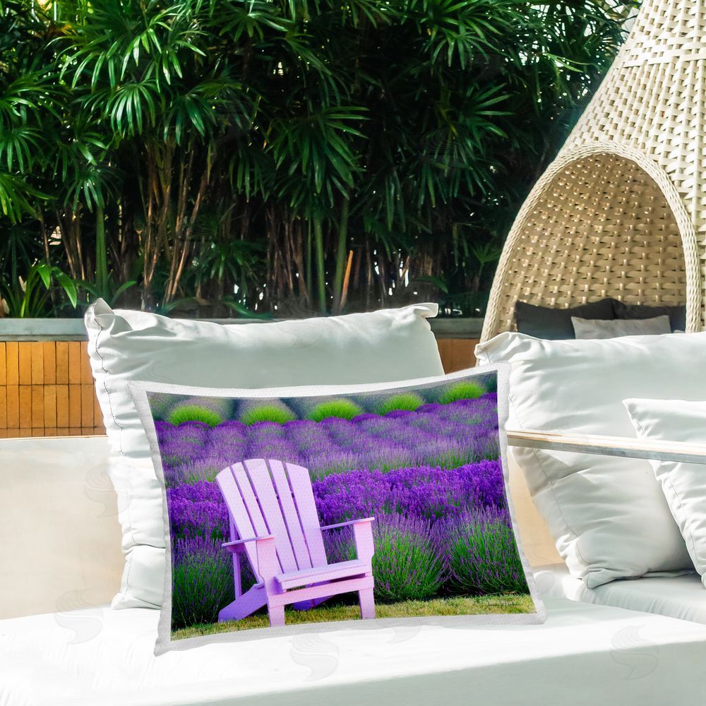 Dennis Frates Chair & Lavender Field Outdoor Quick-Dry Polyester Printed Throw Pillow in Back Yard