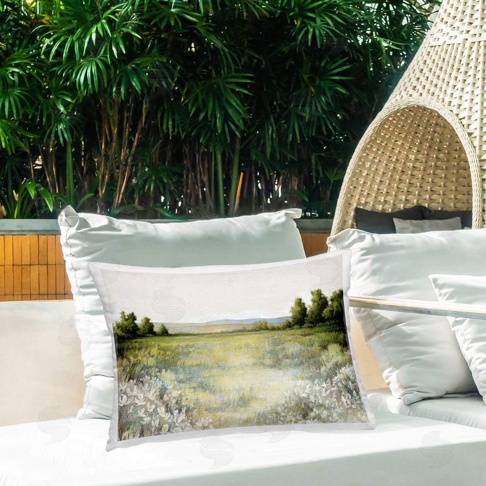 White Ladder White Flowers Meadow Outdoor Quick-Dry Polyester Printed Throw Pillow in Back Yard