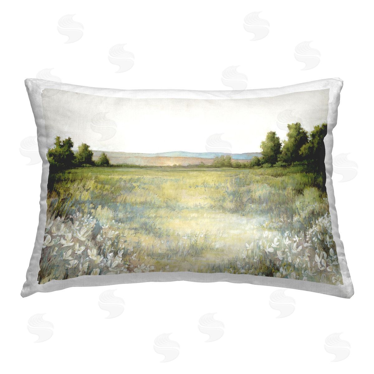 White Ladder White Flowers Meadow Printed Plush Polyester Throw Pillow