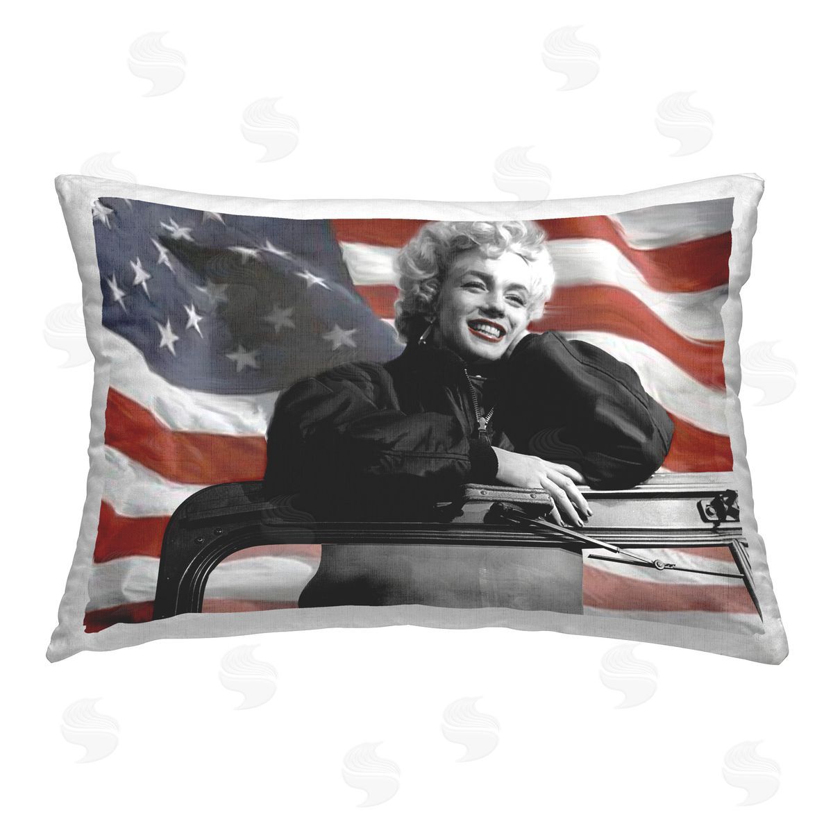Jadei Graphics Marilyn & Waving Flag Printed Plush Polyester Throw Pillow