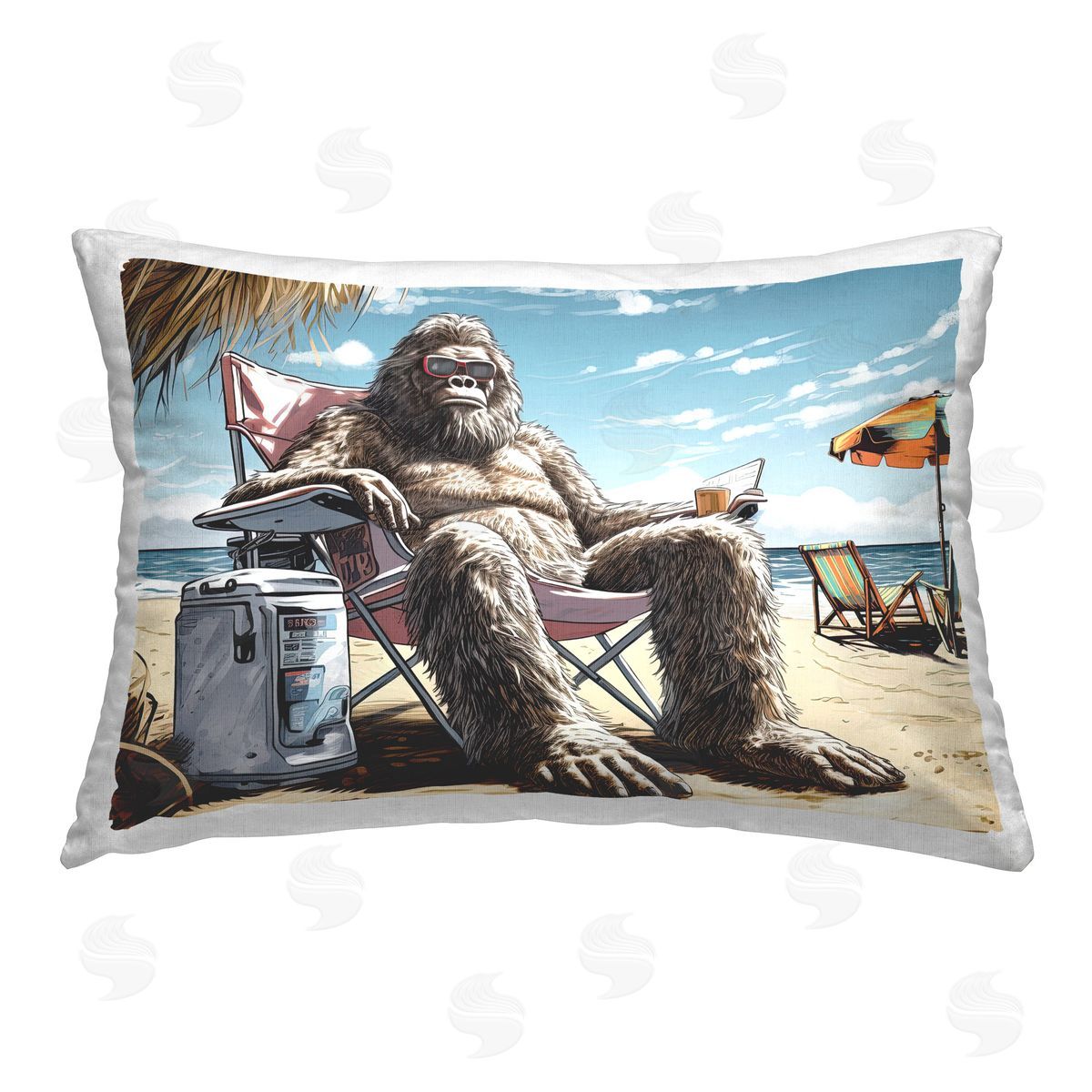 Jim Baldwin Big Monster on Beach Printed Plush Polyester Throw Pillow