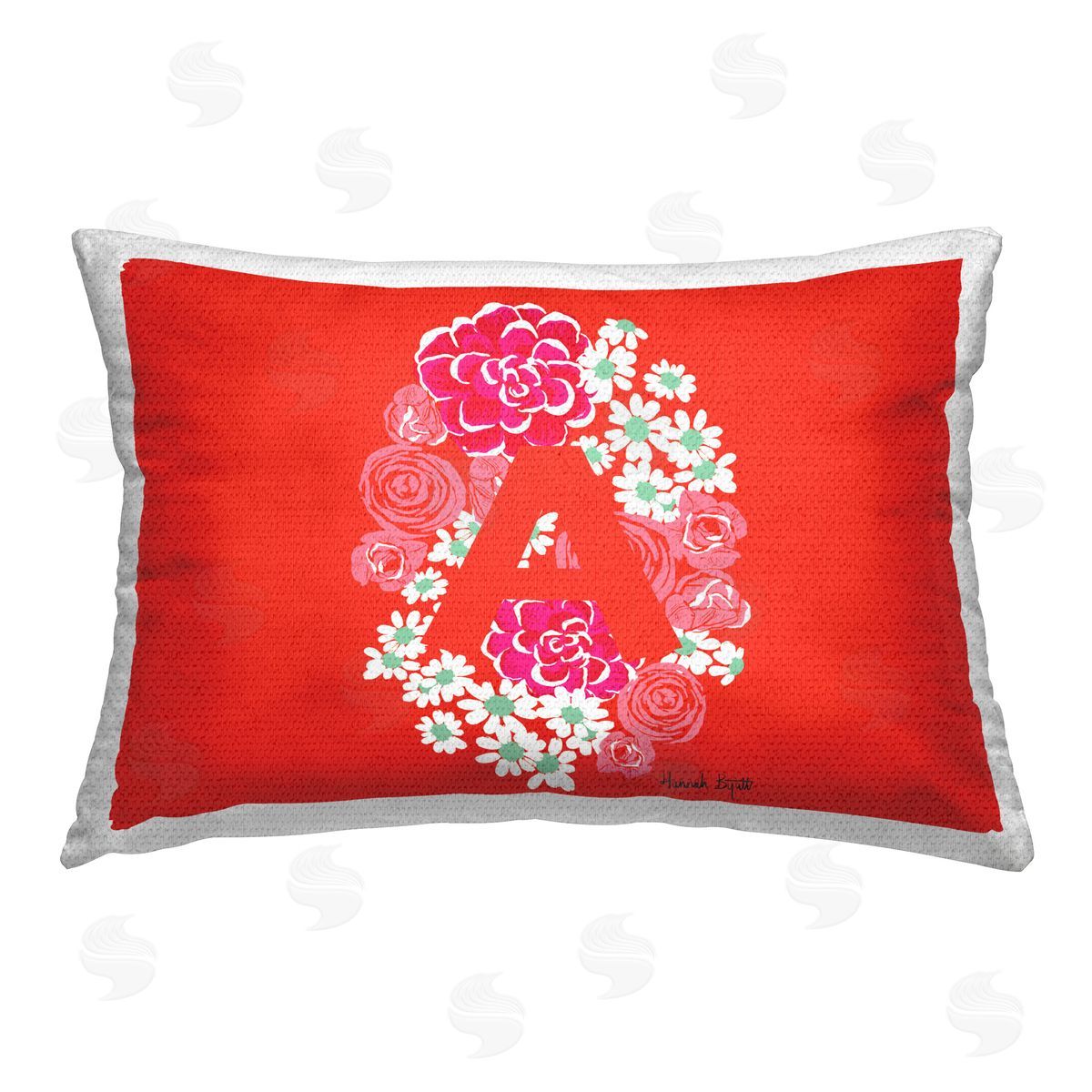 Hannah Byatt Floral Initial Letter A Outdoor Quick-Dry Polyester Printed Throw Pillow