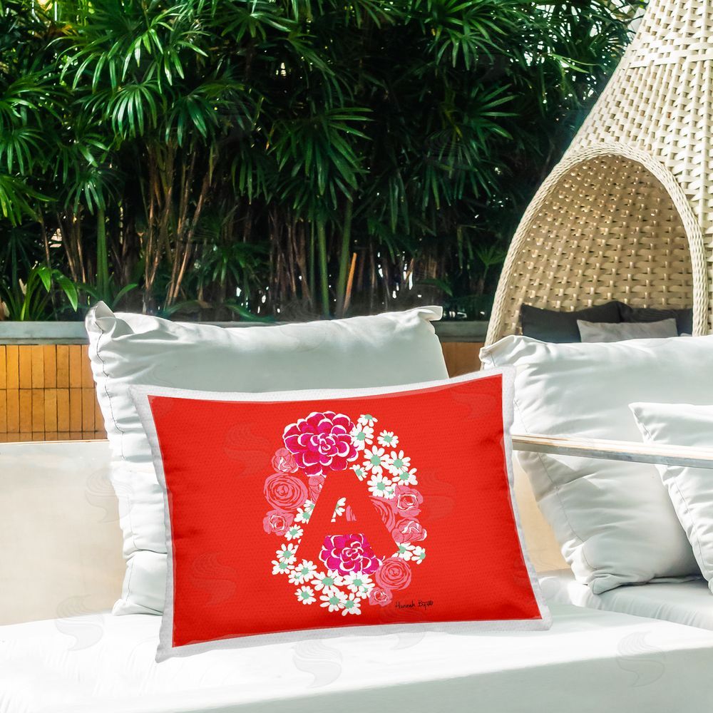 Hannah Byatt Floral Initial Letter A Outdoor Quick-Dry Polyester Printed Throw Pillow in Back Yard