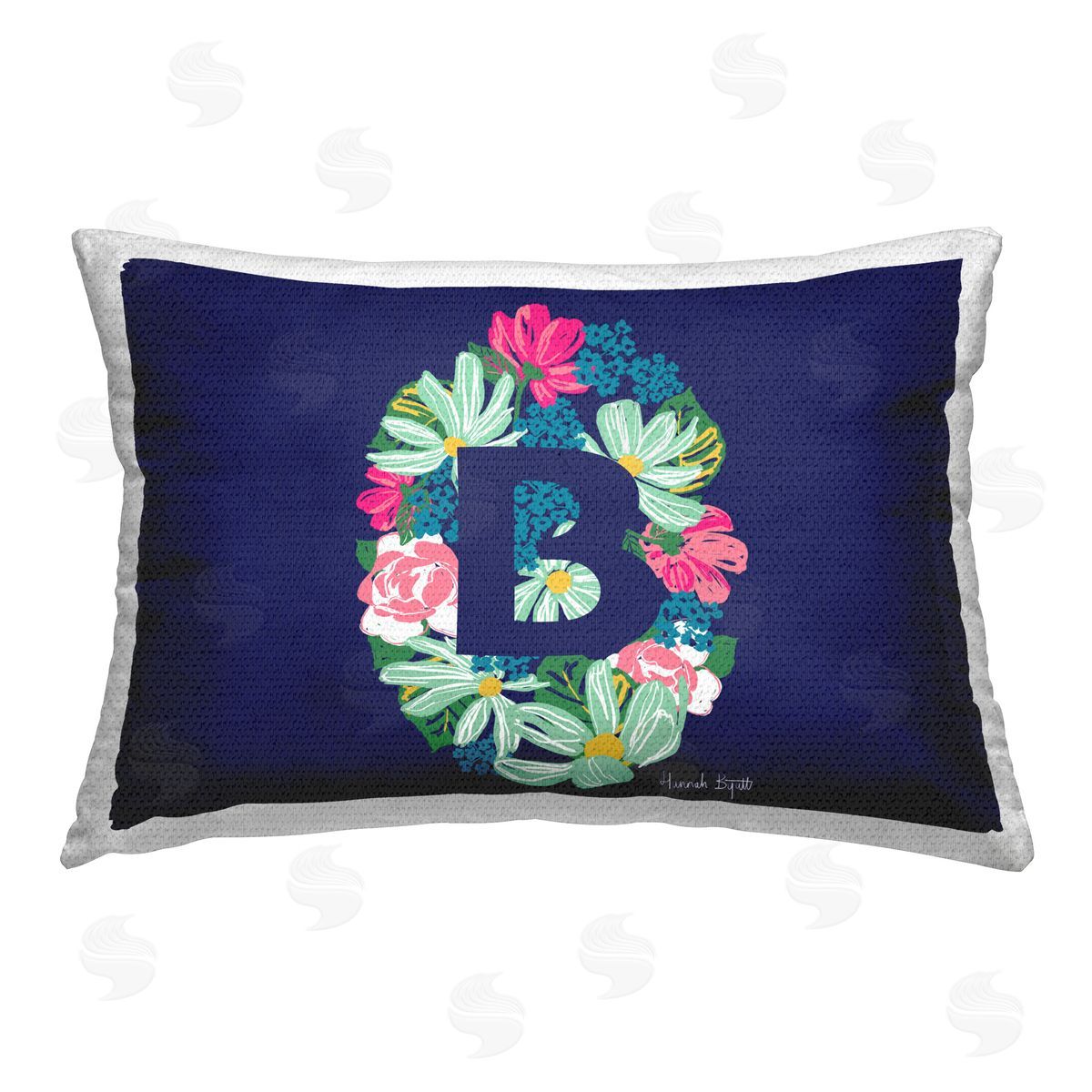 Hannah Byatt Floral Initial Letter B Outdoor Quick-Dry Polyester Printed Throw Pillow
