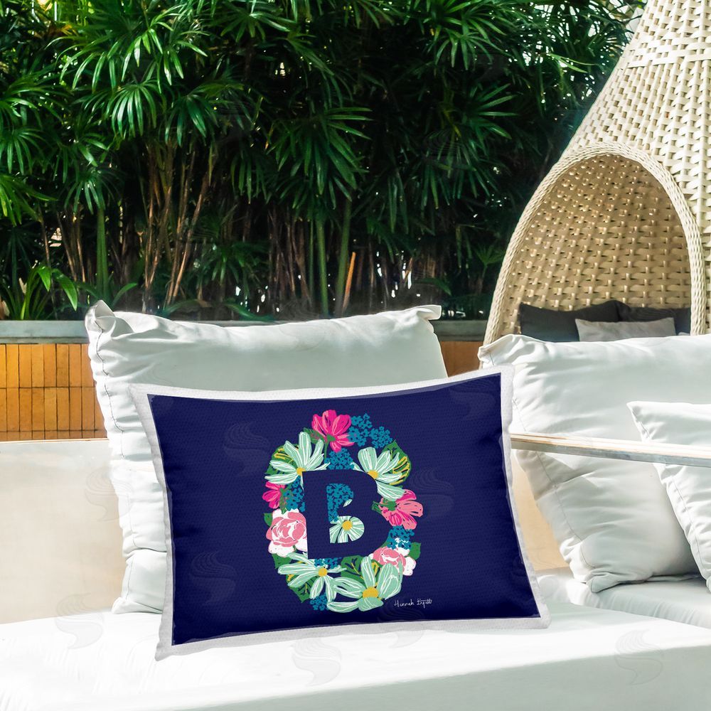 Hannah Byatt Floral Initial Letter B Outdoor Quick-Dry Polyester Printed Throw Pillow in Back Yard