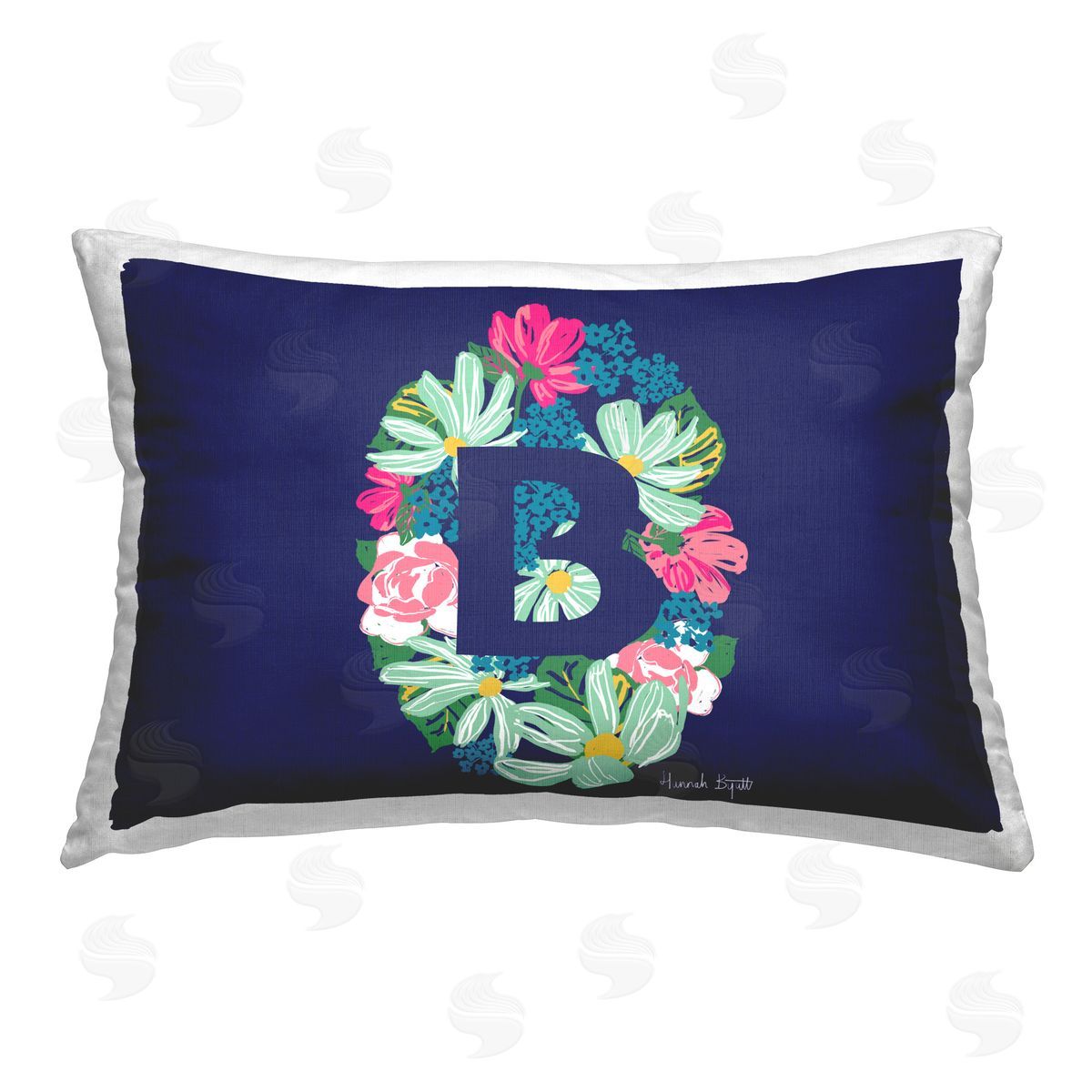 Hannah Byatt Floral Initial Letter B Printed Plush Polyester Throw Pillow