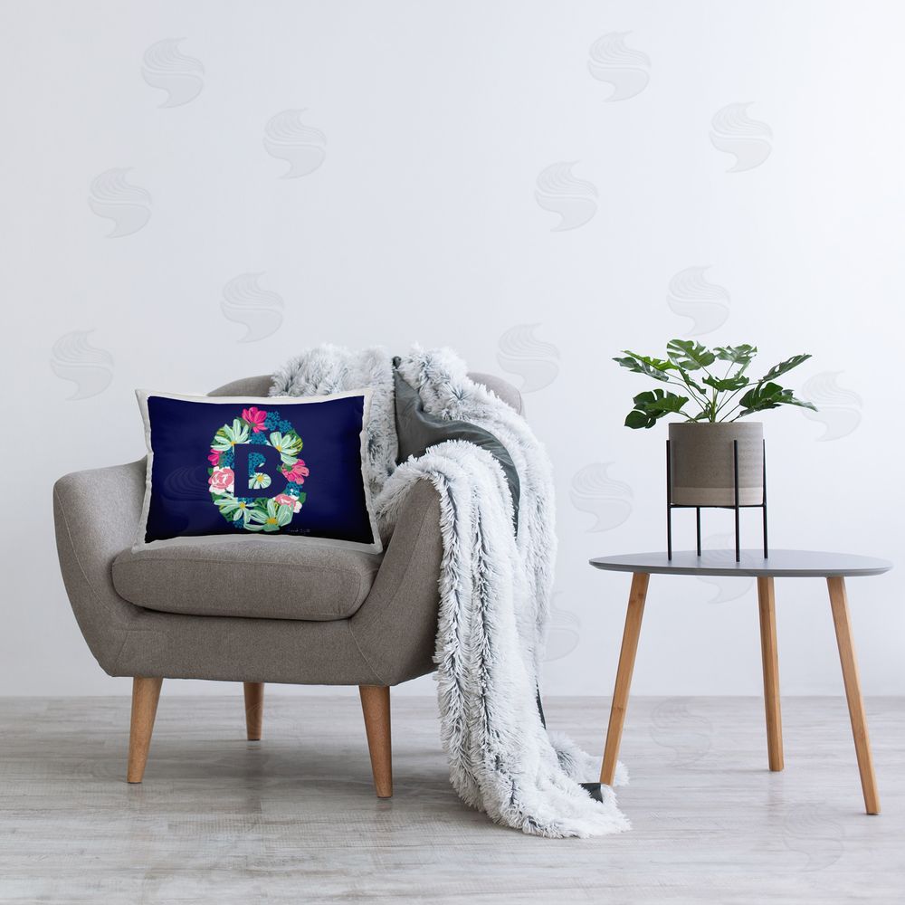 Hannah Byatt Floral Initial Letter B Printed Plush Polyester Throw Pillow On Chair