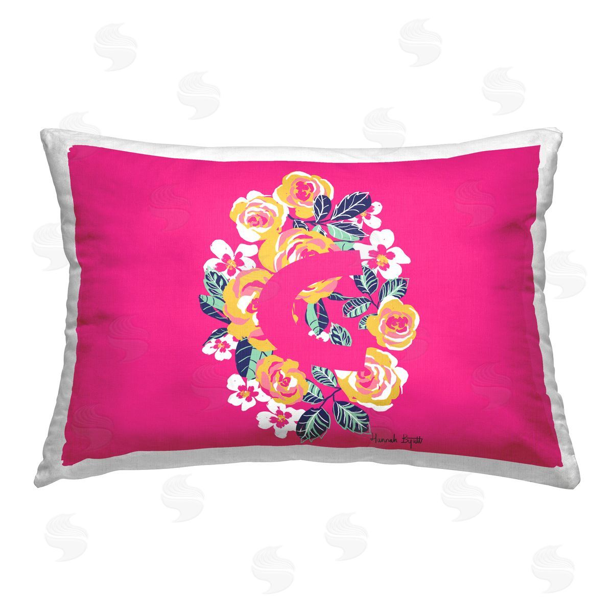 Hannah Byatt Floral Initial Letter C Printed Plush Polyester Throw Pillow