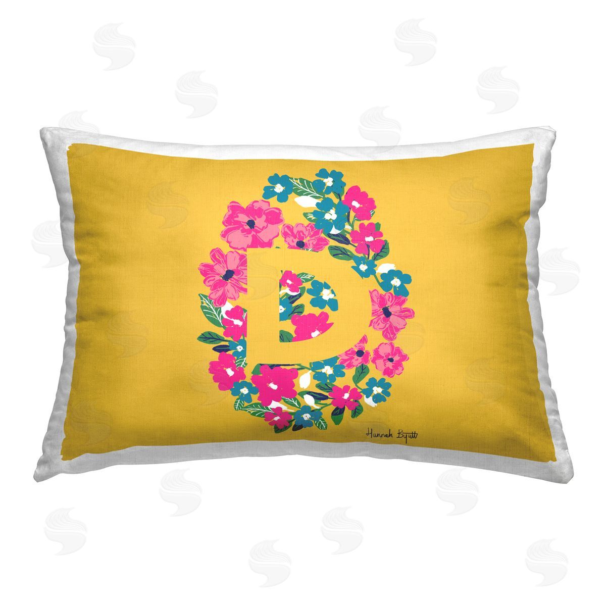 Hannah Byatt Floral Initial Letter D Printed Plush Polyester Throw Pillow