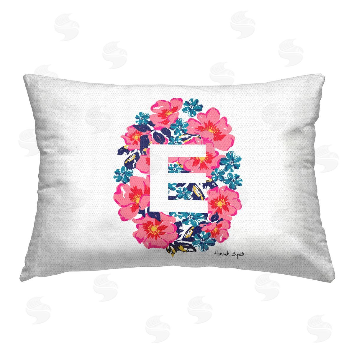 Hannah Byatt Floral Initial Letter E Outdoor Quick-Dry Polyester Printed Throw Pillow