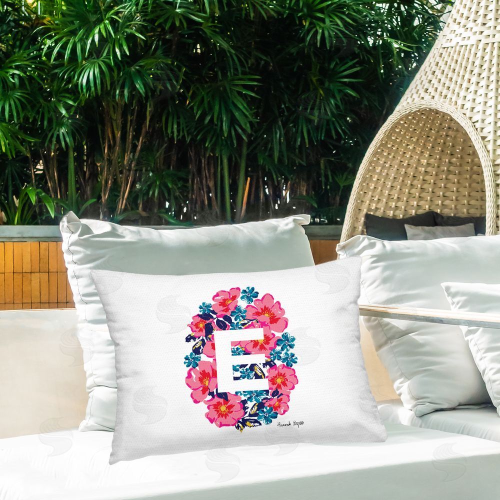 Hannah Byatt Floral Initial Letter E Outdoor Quick-Dry Polyester Printed Throw Pillow in Back Yard