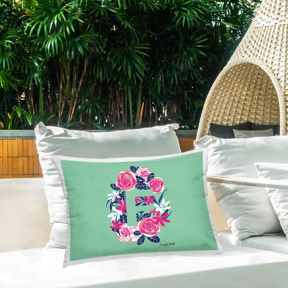 Hannah Byatt Floral Initial Letter F Outdoor Quick-Dry Polyester Printed Throw Pillow in Back Yard