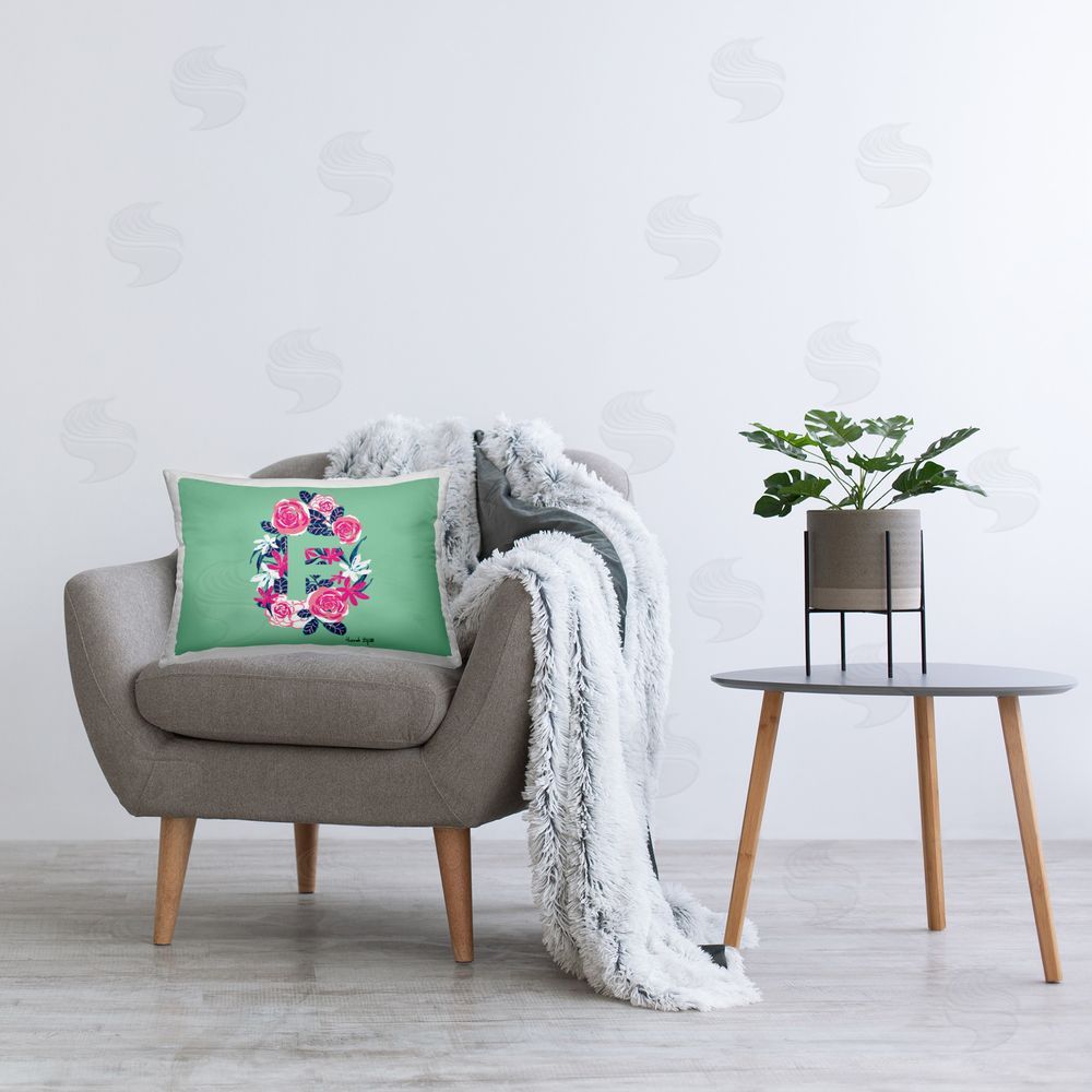 Hannah Byatt Floral Initial Letter F Printed Plush Polyester Throw Pillow On Chair