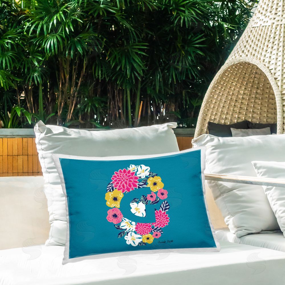 Hannah Byatt Floral Initial Letter G Outdoor Quick-Dry Polyester Printed Throw Pillow in Back Yard