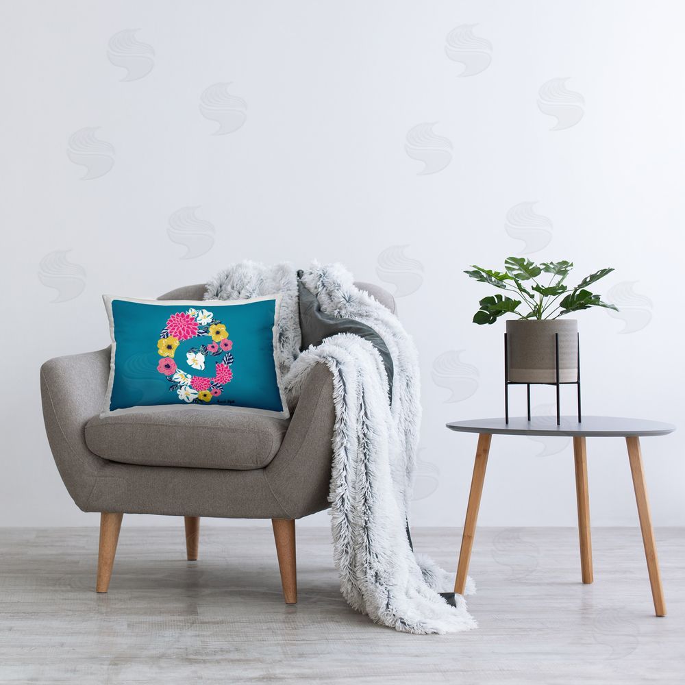 Hannah Byatt Floral Initial Letter G Printed Plush Polyester Throw Pillow On Chair