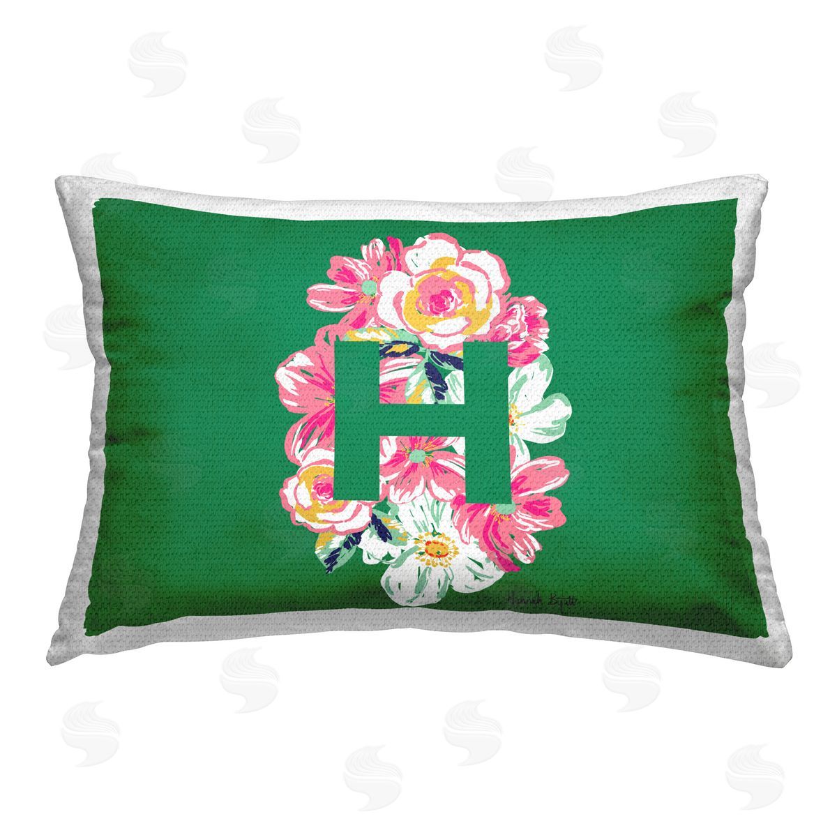 Hannah Byatt Floral Initial Letter H Outdoor Quick-Dry Polyester Printed Throw Pillow