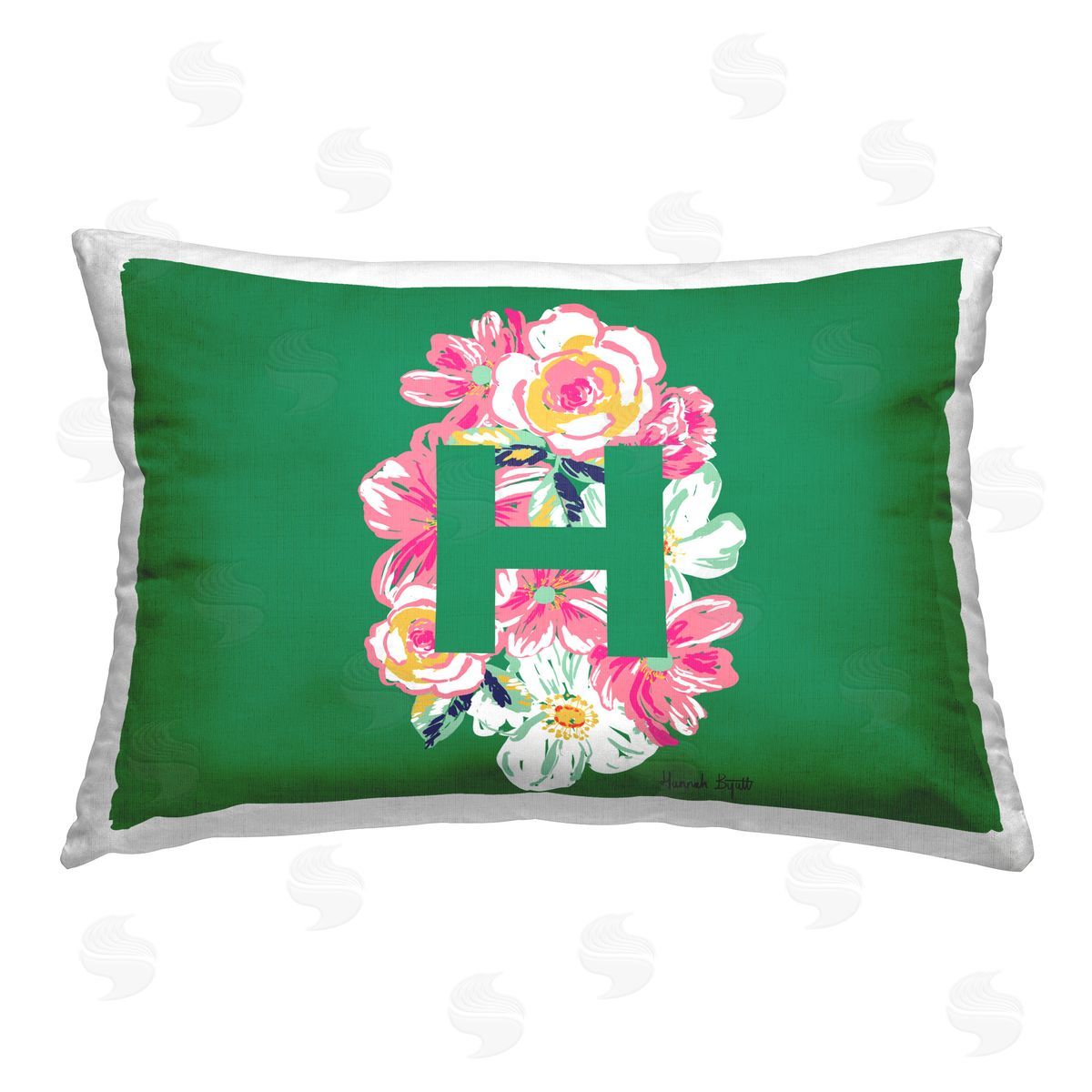 Hannah Byatt Floral Initial Letter H Printed Plush Polyester Throw Pillow