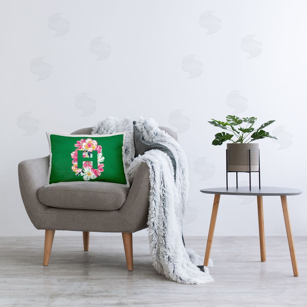 Hannah Byatt Floral Initial Letter H Printed Plush Polyester Throw Pillow On Chair