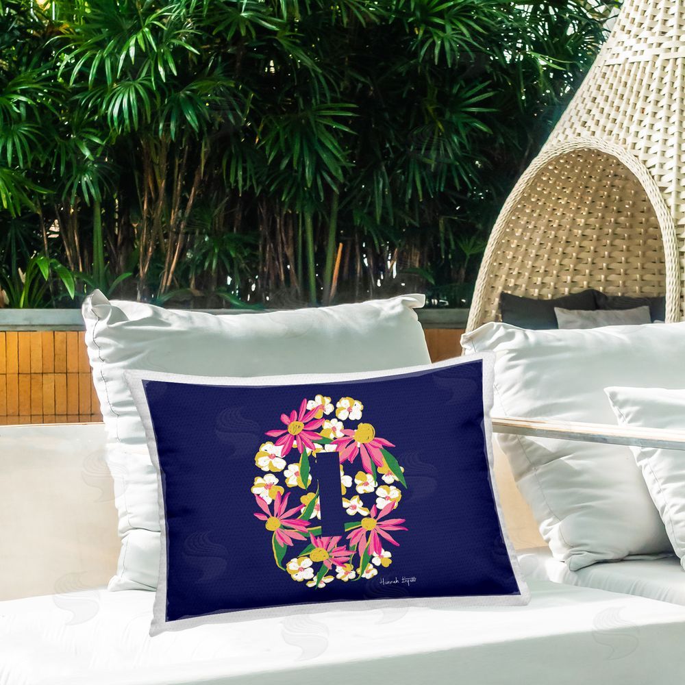 Hannah Byatt Floral Initial Letter I Outdoor Quick-Dry Polyester Printed Throw Pillow in Back Yard