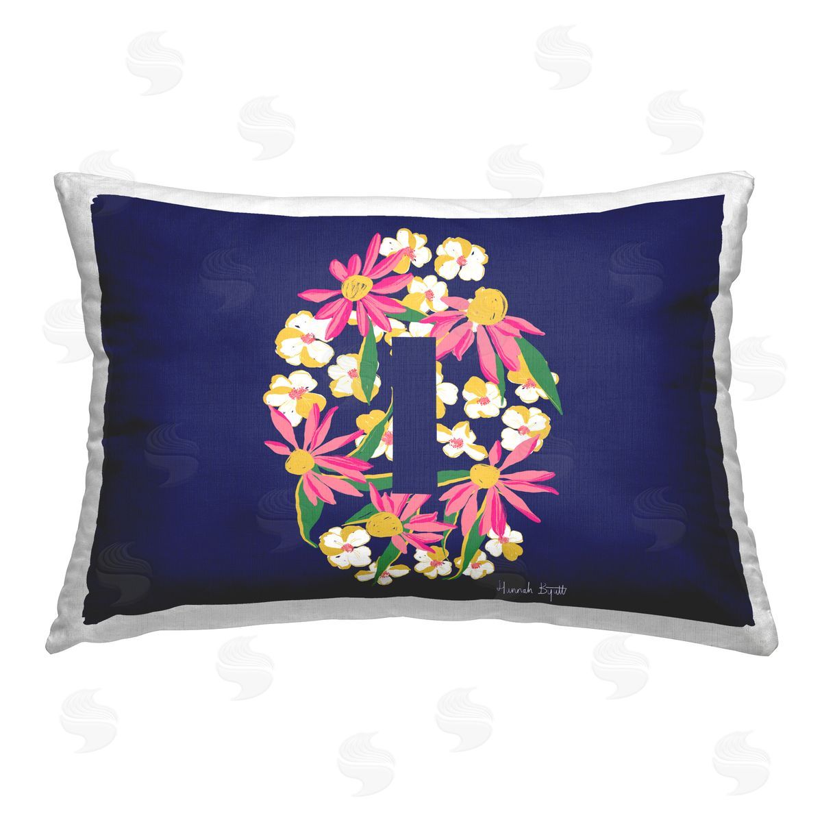 Hannah Byatt Floral Initial Letter I Printed Plush Polyester Throw Pillow