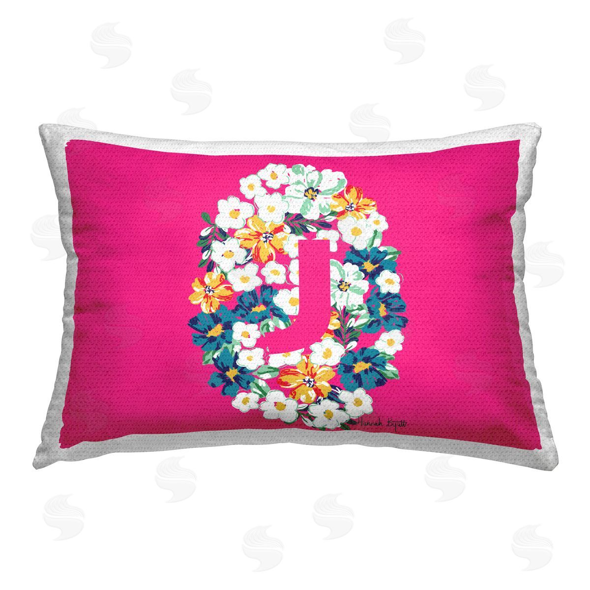 Hannah Byatt Floral Initial Letter J Outdoor Quick-Dry Polyester Printed Throw Pillow