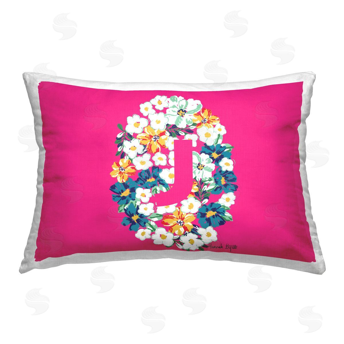 Hannah Byatt Floral Initial Letter J Printed Plush Polyester Throw Pillow