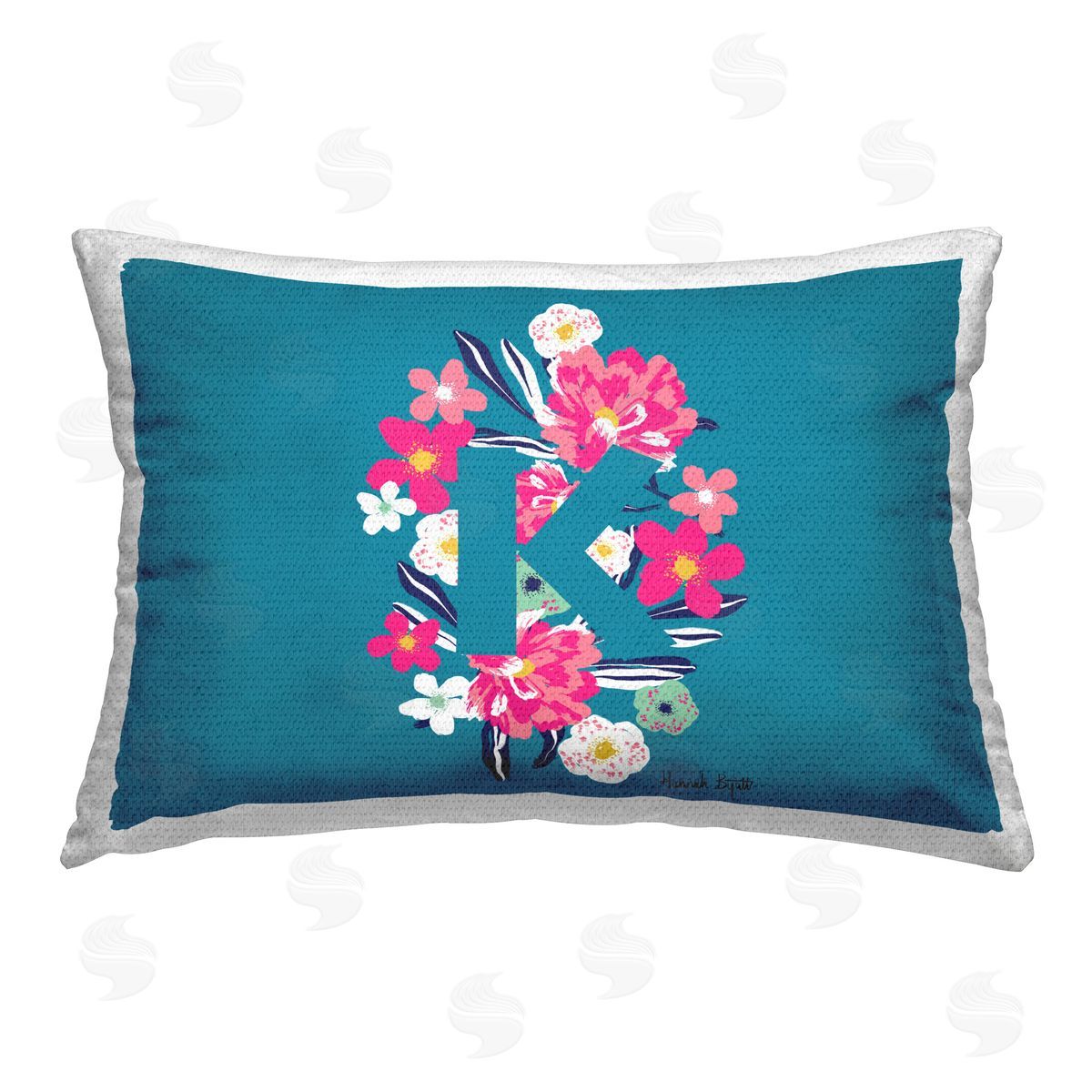 Hannah Byatt Floral Initial Letter K Outdoor Quick-Dry Polyester Printed Throw Pillow