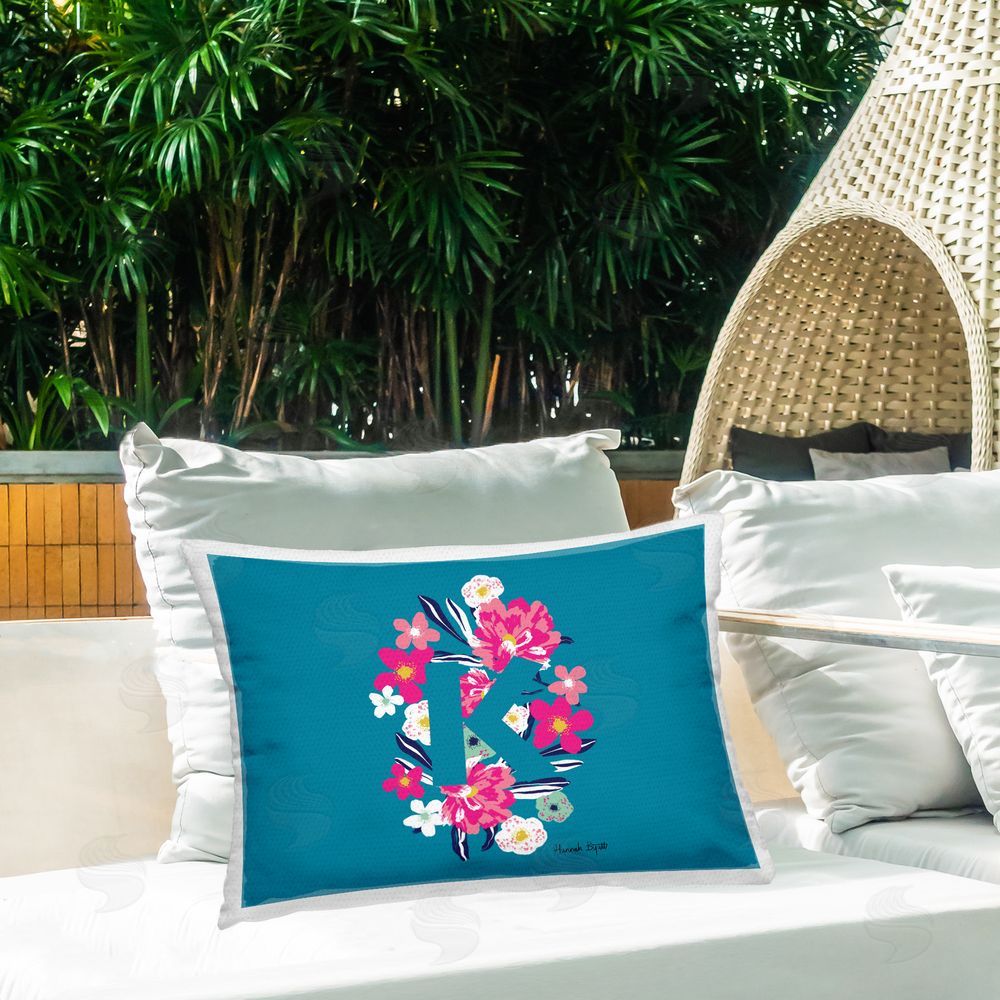Hannah Byatt Floral Initial Letter K Outdoor Quick-Dry Polyester Printed Throw Pillow in Back Yard