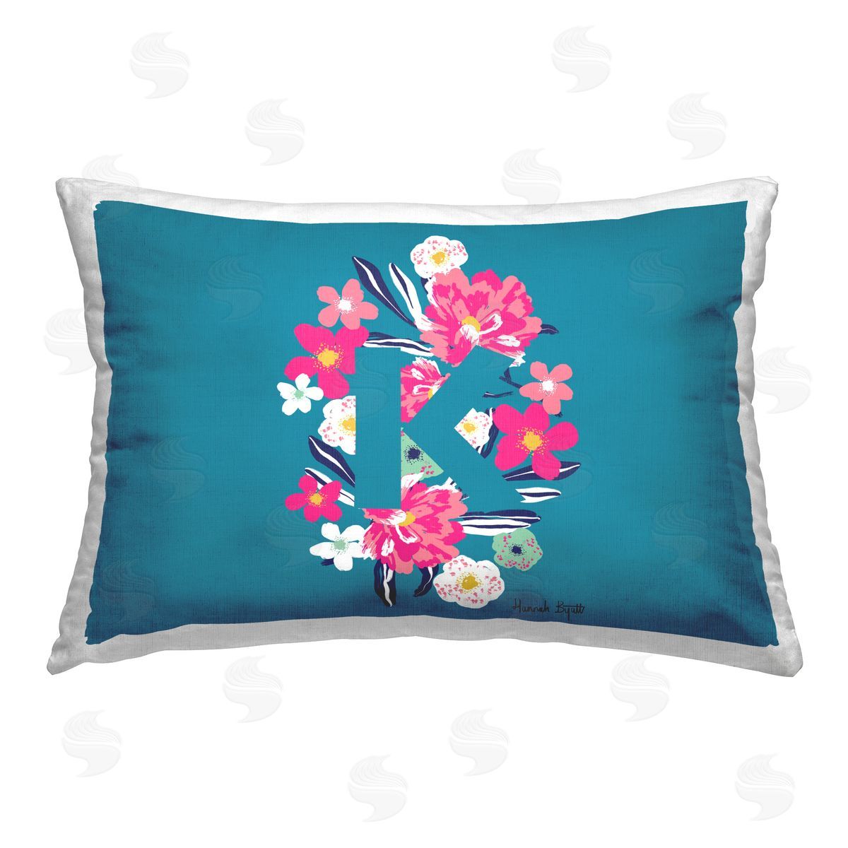 Hannah Byatt Floral Initial Letter K Printed Plush Polyester Throw Pillow