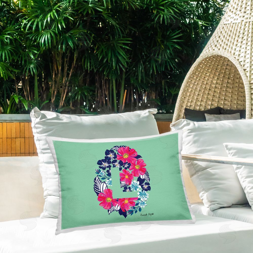 Hannah Byatt Floral Initial Letter L Outdoor Quick-Dry Polyester Printed Throw Pillow in Back Yard