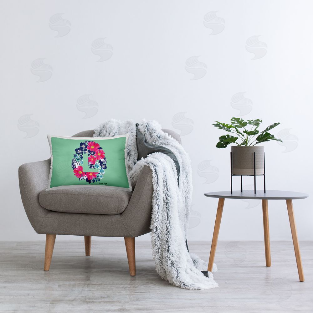Hannah Byatt Floral Initial Letter L Printed Plush Polyester Throw Pillow On Chair